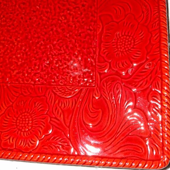 Rare HiEnd Accents Savanna Tooled Leather Look Dinner Plate 11" Stoneware - Picture 2 of 7